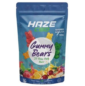 CBD Haze - Gummy Bears (20 Fizzy Fruity bears) 1000MG. 50MG/EA 100g